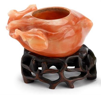 Appraisal: Chinese carved carnelian brush washer th centuy