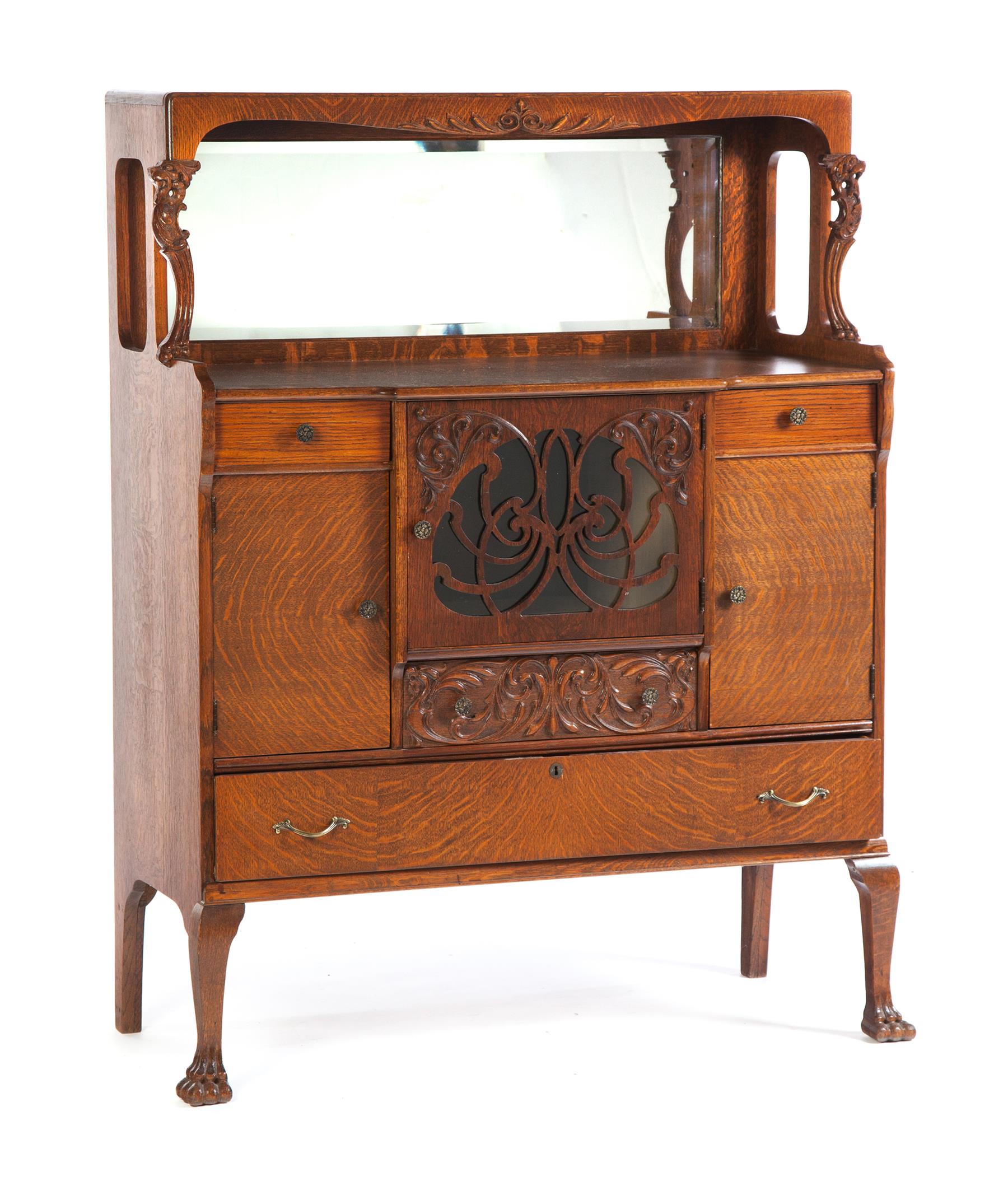 Appraisal: GOLDEN OAK SIDEBOARD WITH MIRRORED BACK American st quarter- th