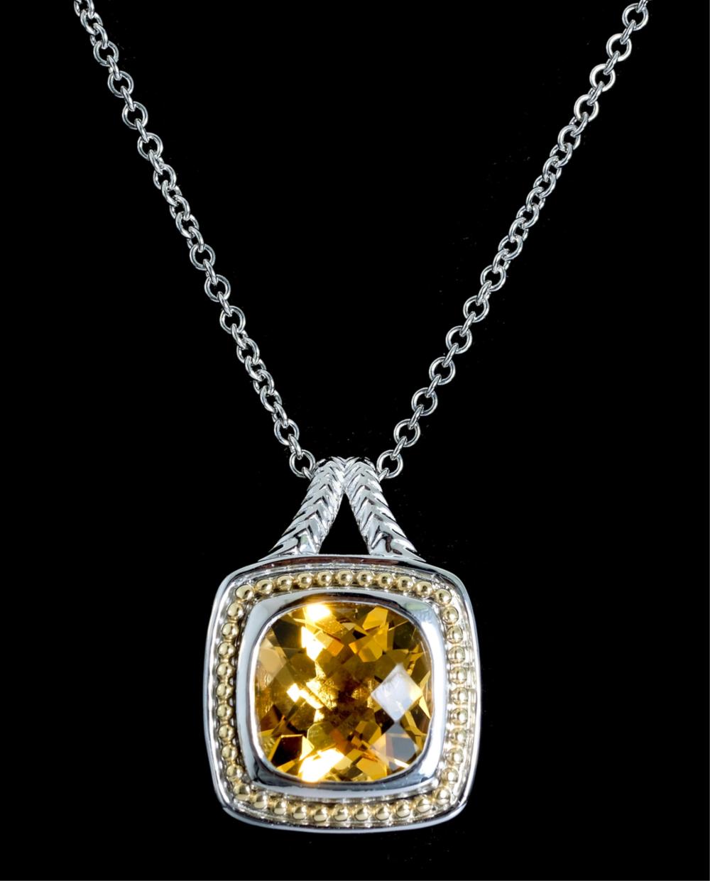 Appraisal: K YG STERLING CITRINE PENDANT NECKLACESterling silver and K yellow