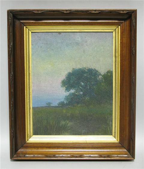 Appraisal: LANDSCAPE AT TWILIGHT Oil on board x in Framed