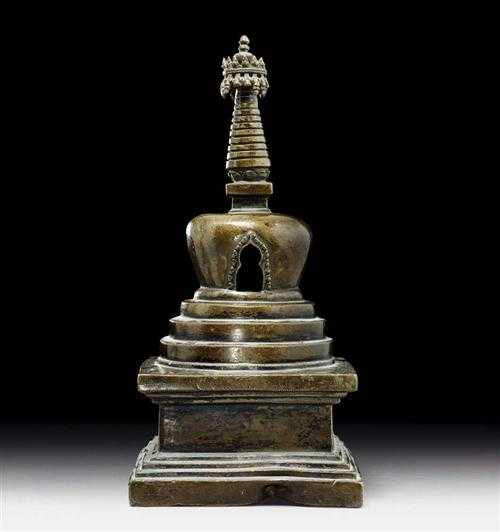 Appraisal: STUPA Tibet th century H cm Ungilded copper alloy With