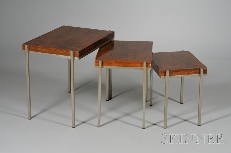 Appraisal: Three Stacking Tables Rosewood and metal Italy Rectangular tops on