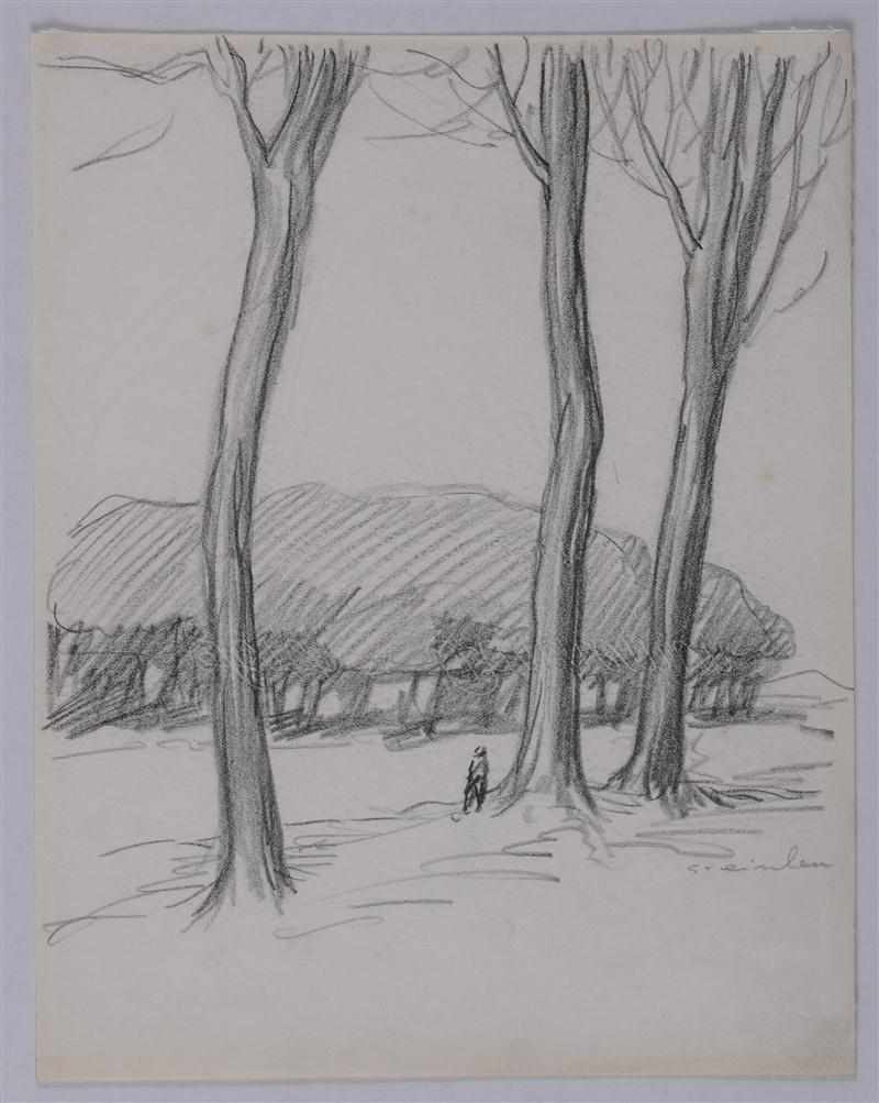 Appraisal: THEOPHILE STEINLEIN FRENCH - LANDSCAPE WITH TREES Pencil on Arches