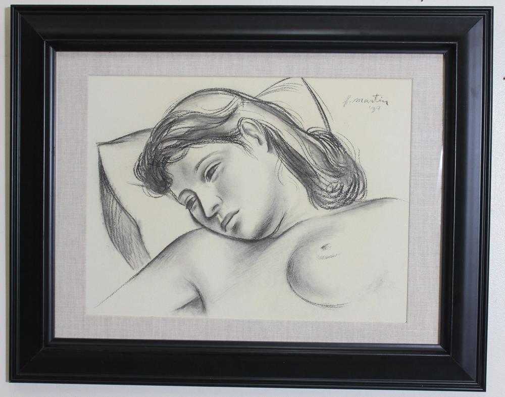 Appraisal: FLETCHER MARTIN California Colorado - charcoal on paper reclining nude