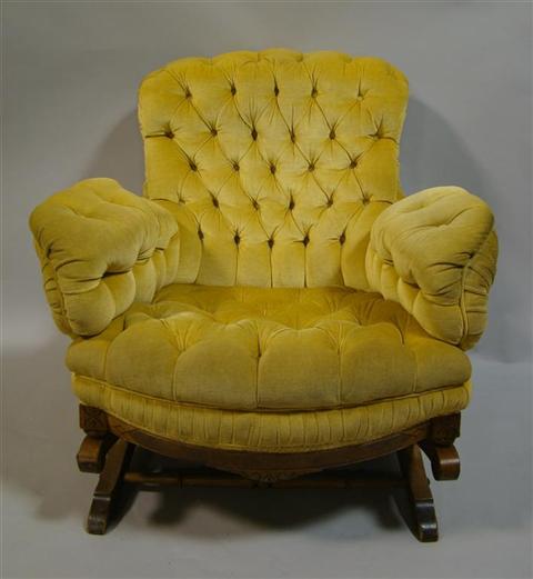 Appraisal: VICTORIAN BUTTON TUFTED ARMCHAIR ROCKER the button tufted back over