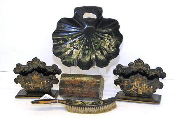 Appraisal: An Italian lacca povera wood table box pair of papier-mache