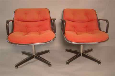 Appraisal: PAIR OF MODERNIST RED UPHOLSTERED OFFICE CHAIRS with tufting black