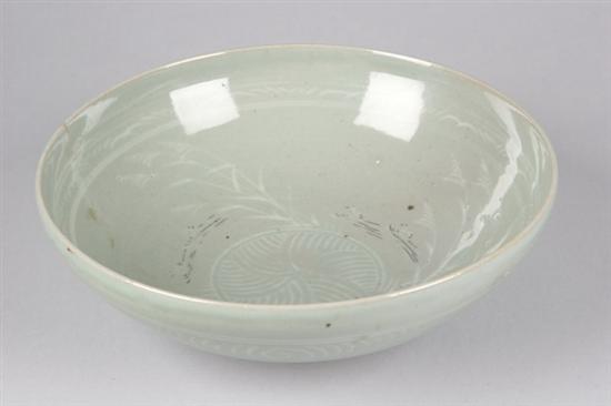 Appraisal: KOREAN CELADON PORCELAIN BOWL Foliate decoration - in diam With