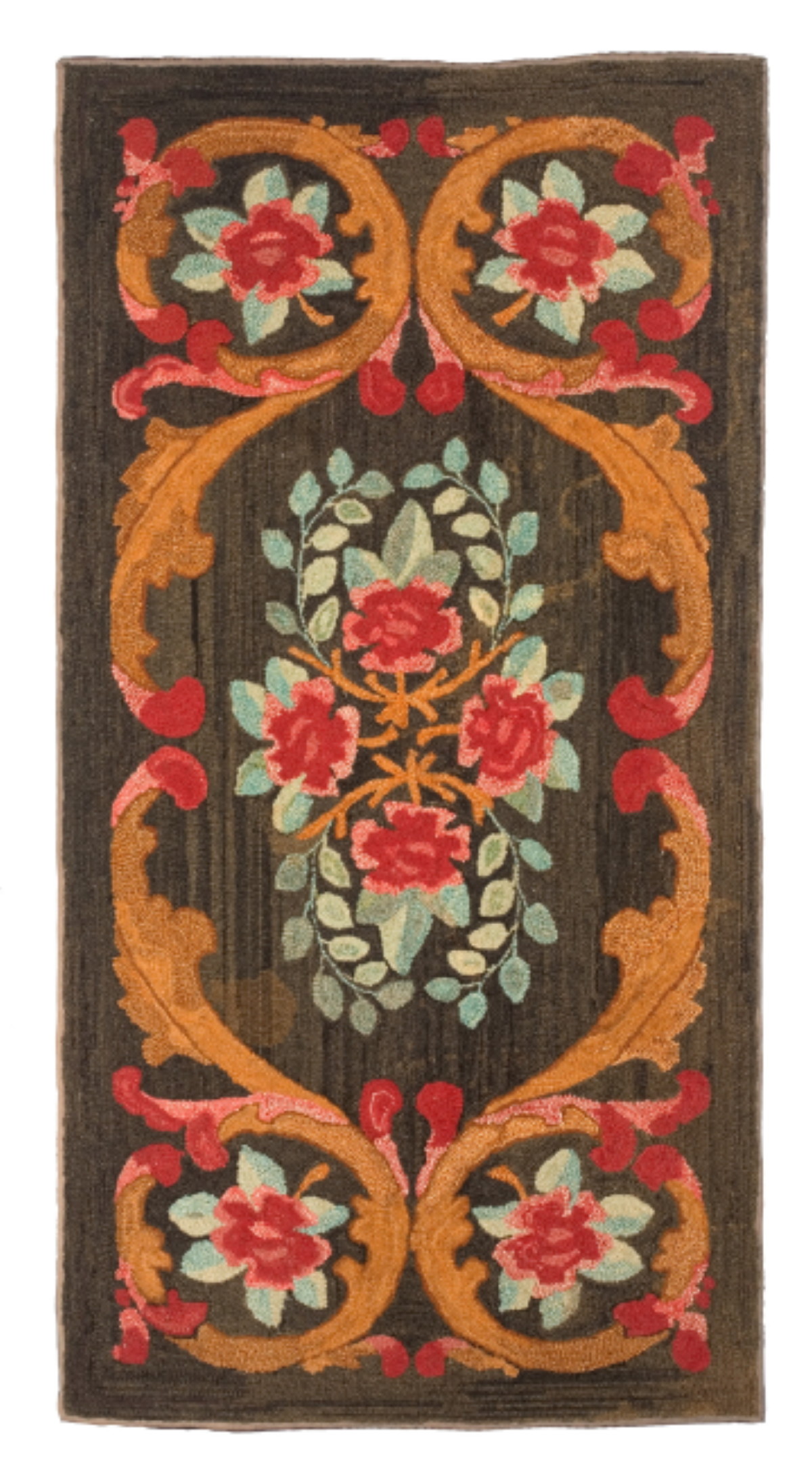 Appraisal: VIBRANT AMERICAN HOOKED RUG WITH RED ROSES AND BLUE PETALS