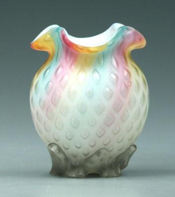 Appraisal: Rainbow mother-of-pearl footed vase raised diamond and drop surface scalloped