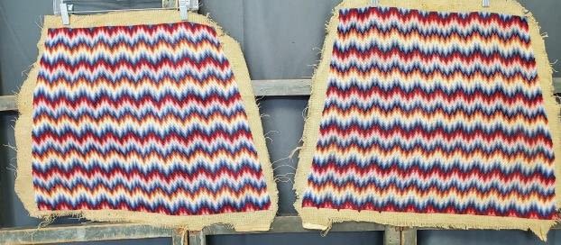 Appraisal: Pair of antique red white blue and brown bargello seat