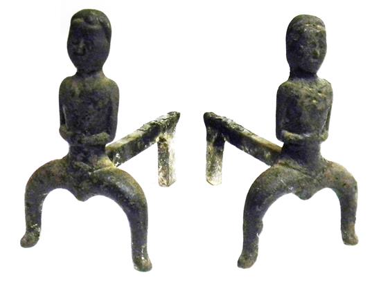 Appraisal: Pair th C figural cast-iron andirons depicting female figures wearing