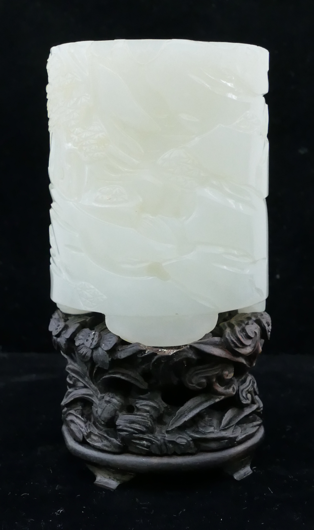 Appraisal: Chinese Qing White Jade Brush Pot on Stand ''x ''