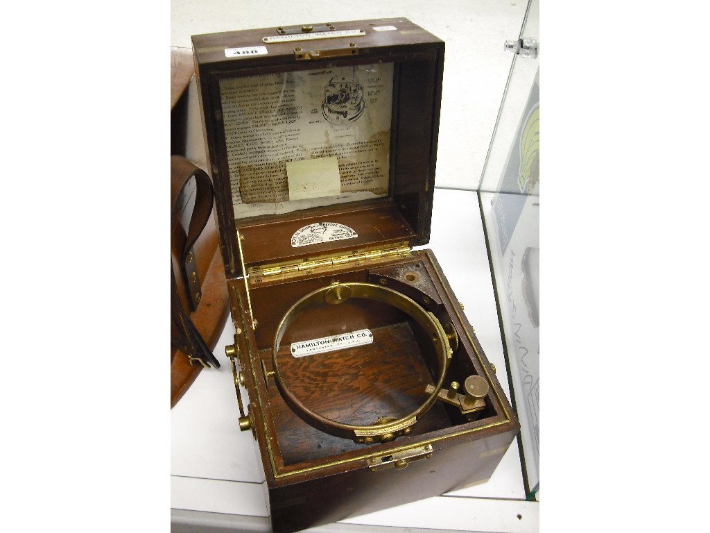 Appraisal: American marine chronometer mahogany brass bound box and guard case