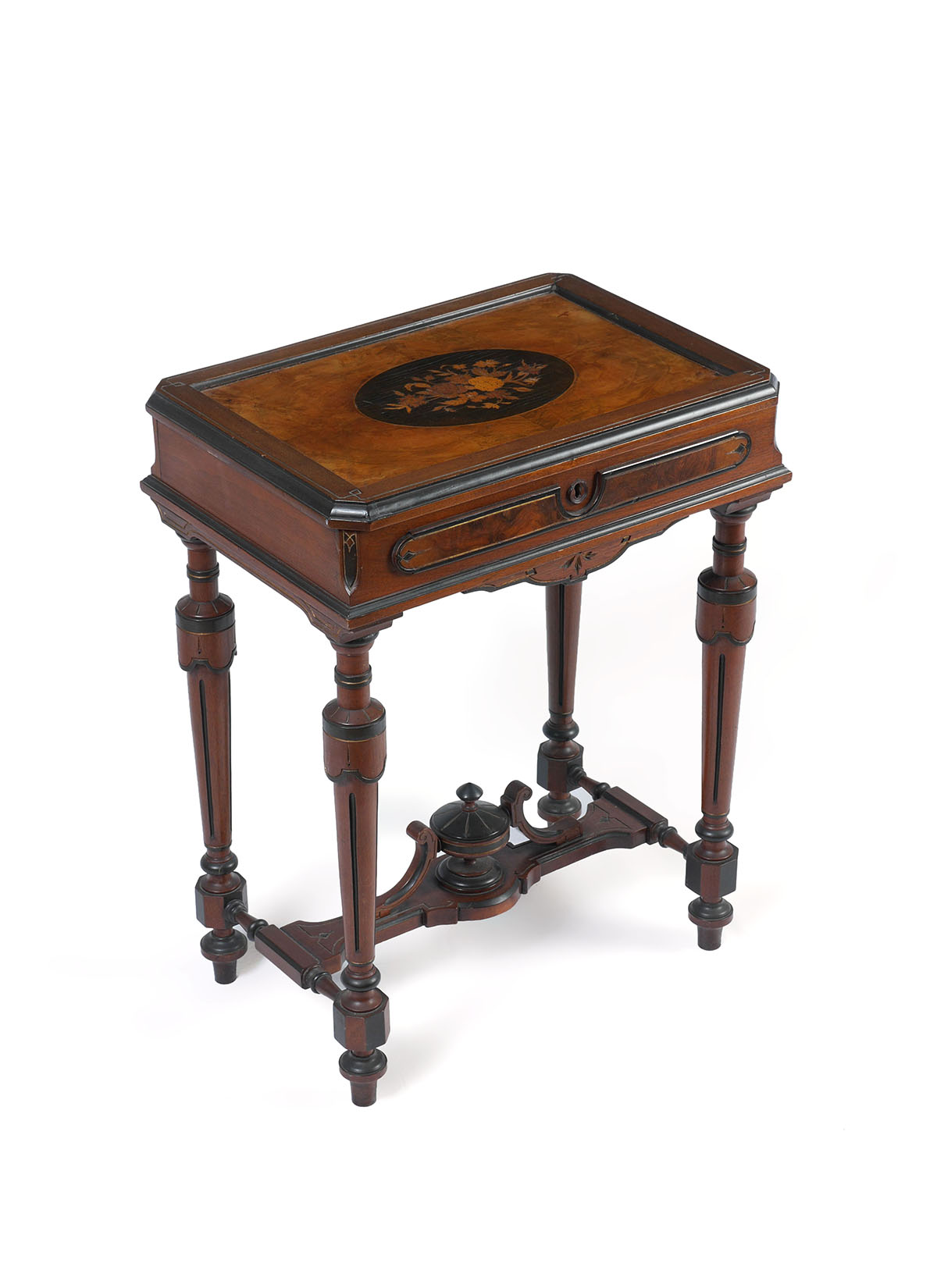 Appraisal: INLAID VICTORIAN SEWING STAND Late th early th century hinged