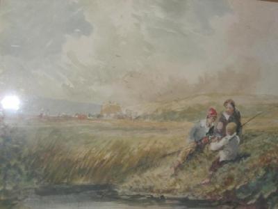 Appraisal: FOLLOWER OF DAVID COX Rural Scene with Three Boys Fishing