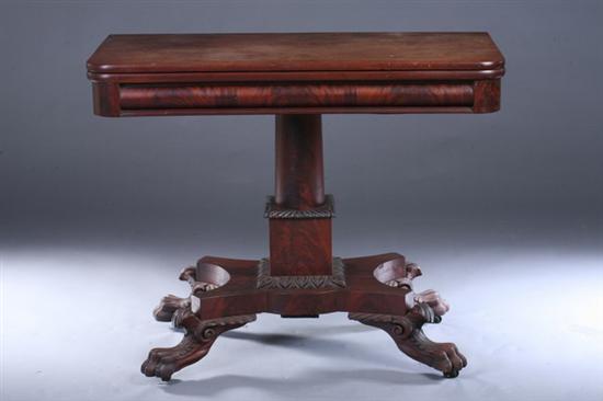 Appraisal: AMERICAN EMPIRE MAHOGANY FLIP-TOP CONSOLE CARD TABLE th century Folding