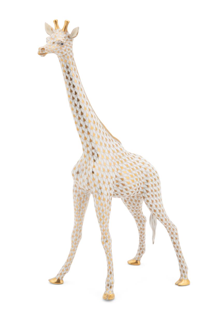 Appraisal: HEREND BIG GIRAFFE GOLD FISHNET PORCELAIN FIGURINE Herend Hungarian standing