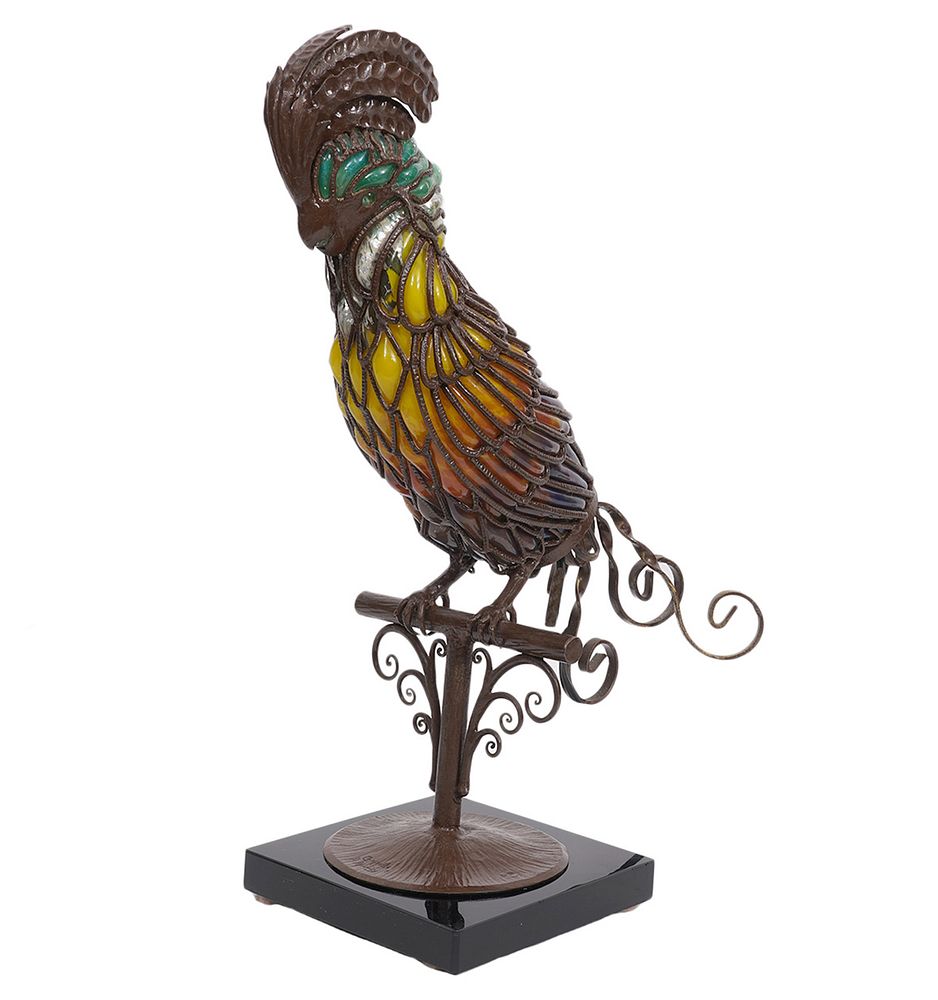 Appraisal: Muller Freres Chapelle Art Deco Parrot Lamp Muller Freres Chapelle