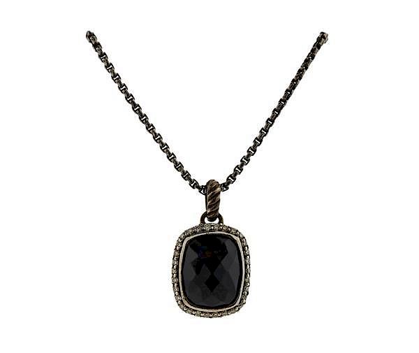 Appraisal: David Yurman Sterling Diamond Onyx Pendant Necklace METAL sterling silver