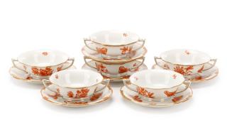 Appraisal: Herend Fortuna Rust Pattern Footed Soup Set Herend Porcelain Manufactory