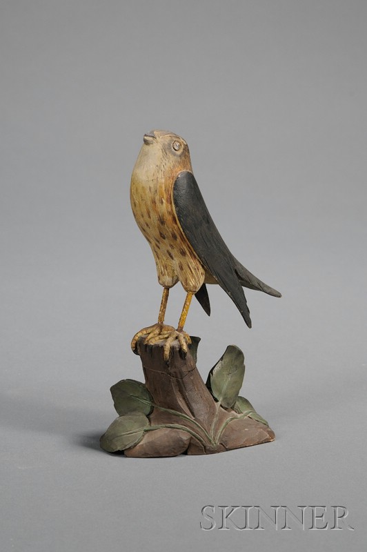 Appraisal: Carved and Polychrome Painted Sparrow Hawk Figure America early th