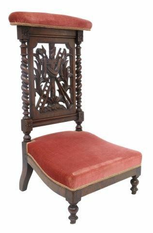 Appraisal: French carved oak prie-dieu prayer kneeler th c padded top