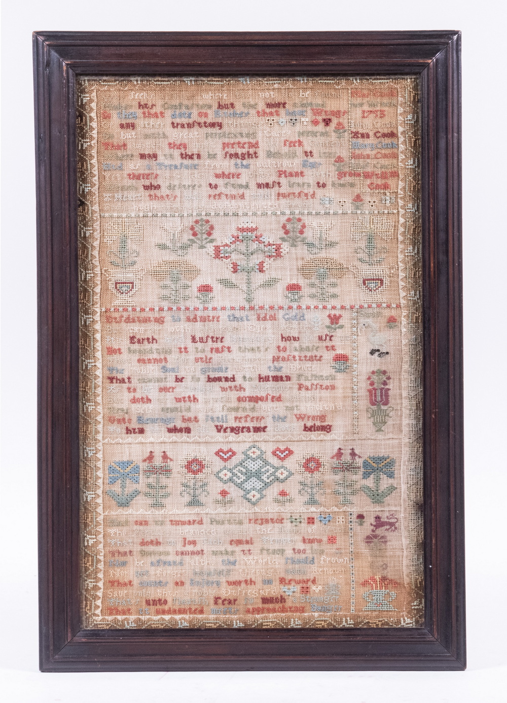 Appraisal: MID- TH C ENGLISH SCHOOL GIRL SAMPLER Three verses with