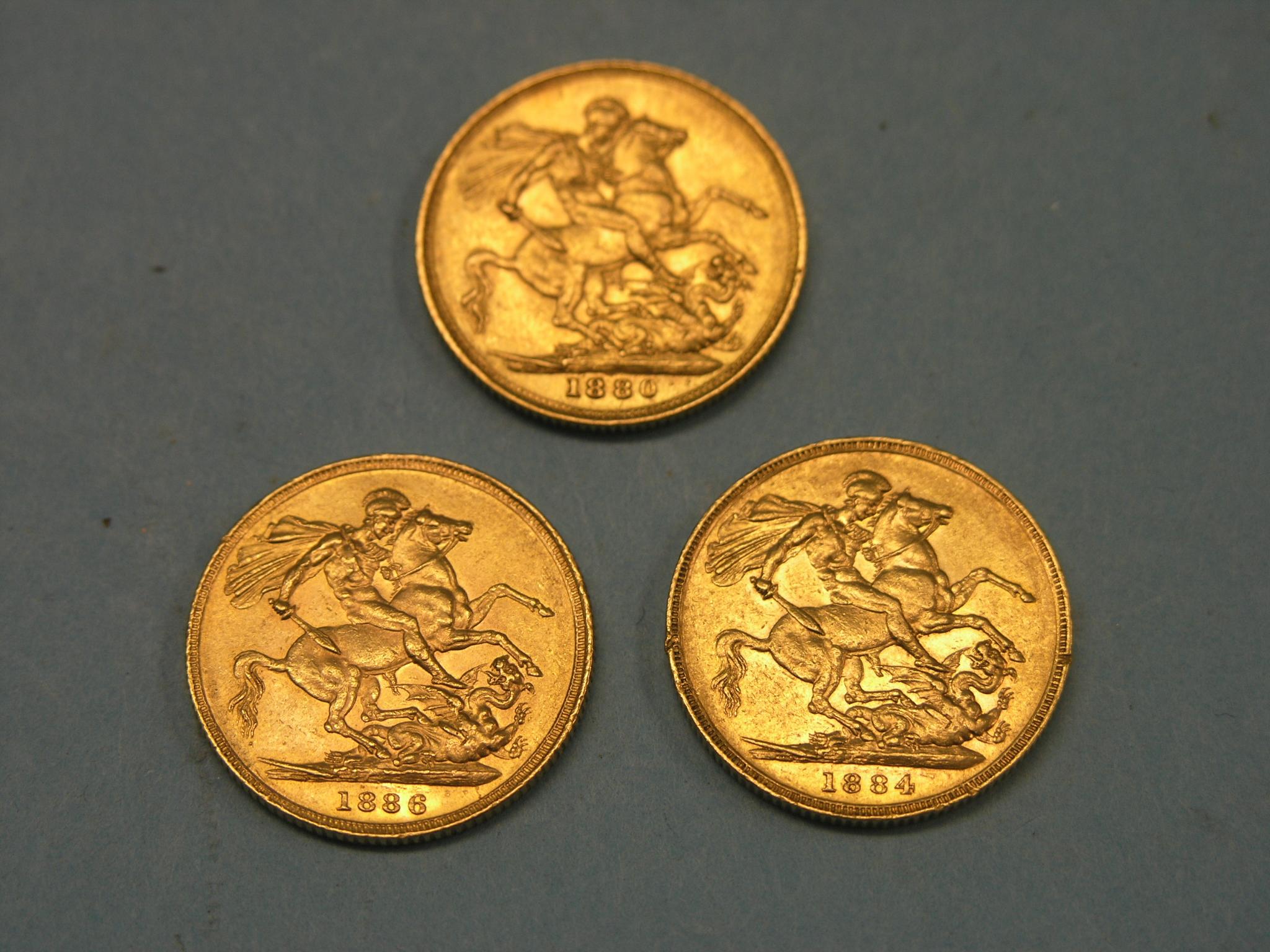 Appraisal: Three Victorian gold Sovereigns Melbourne and Sydney mints