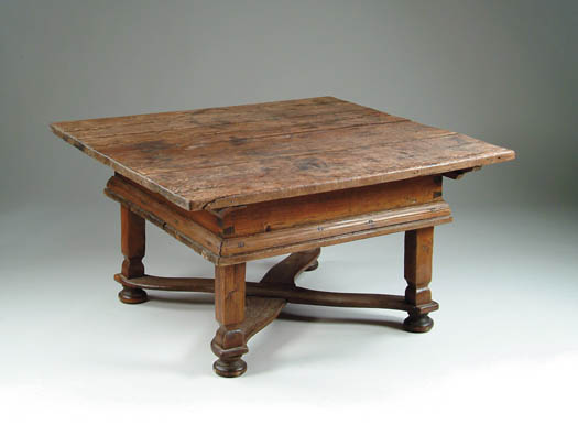 Appraisal: EUROPEAN ANTIQUE LOW COFFEE TABLE Removable square pine top made