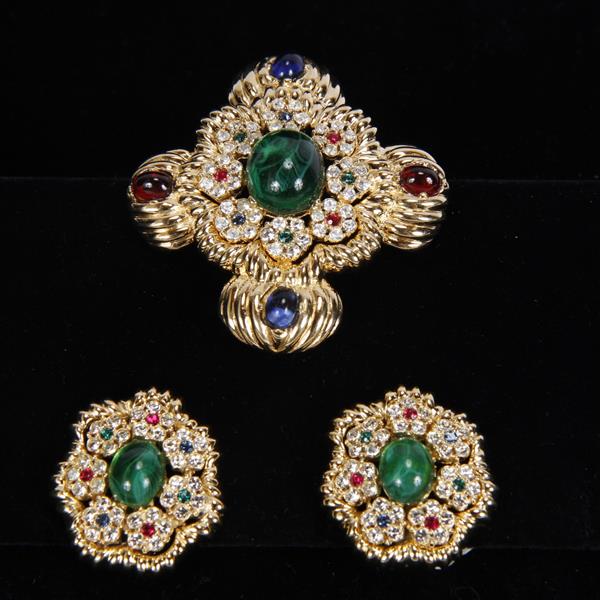 Appraisal: Ciner pc Jeweled Brooch Pin Clip Earrings H pin