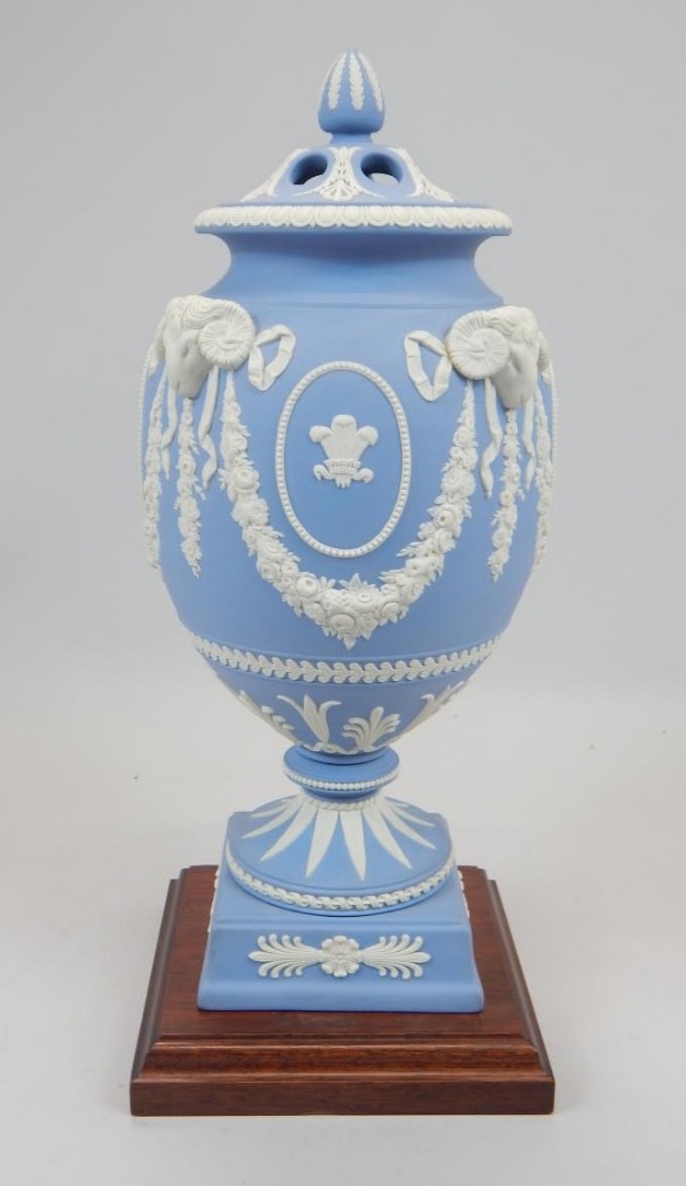 Appraisal: A Wedgwood blue Jasperware limited edition pot pourri jar and