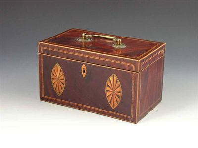 Appraisal: A th century mahogany and marquetry tea caddy the divided