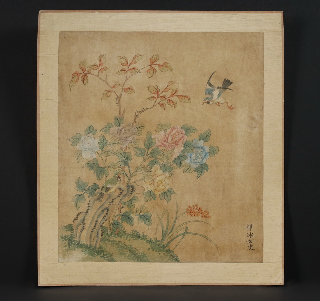 Appraisal: TH C CHINESE PAINTING Flying Bird with mate on Blossoming