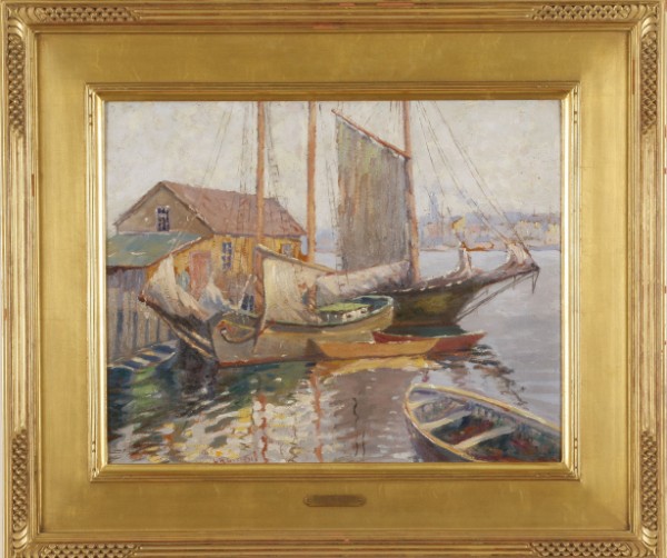 Appraisal: Harbor scene oil on masonite x SLL L A Gillette