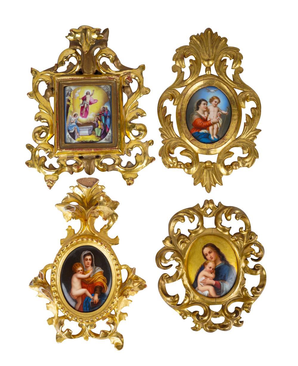 Appraisal: FOUR PAINTED PORCELAIN PLAQUEScomprising two depicting the Virgin and Child