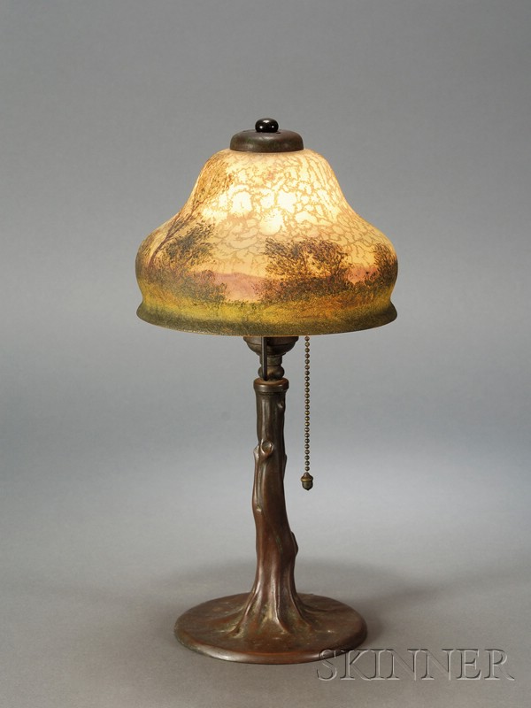 Appraisal: Handel Boudoir Lamp Reverse-painted glass Meriden Connecticut c Domical textured