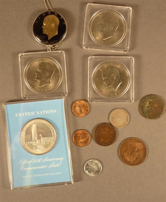 Appraisal: Lot of misc US coins Sterling UN medal Coins include