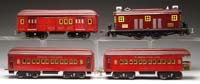 Appraisal: AMERICAN FLYER STANDARD GAUGE ELECTRIC LOCOMOTIVE W THREE LITHO CARS