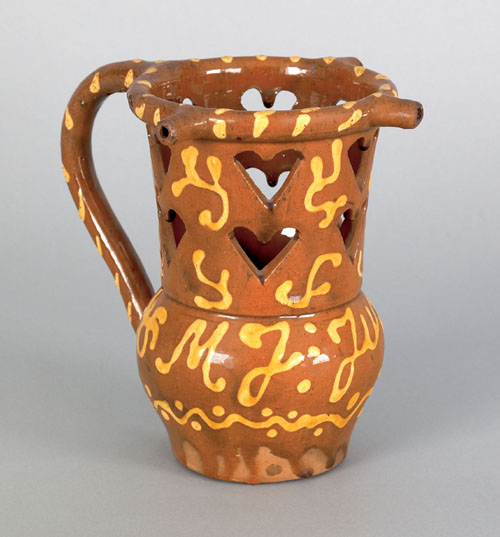 Appraisal: English redware puzzle jug dated h