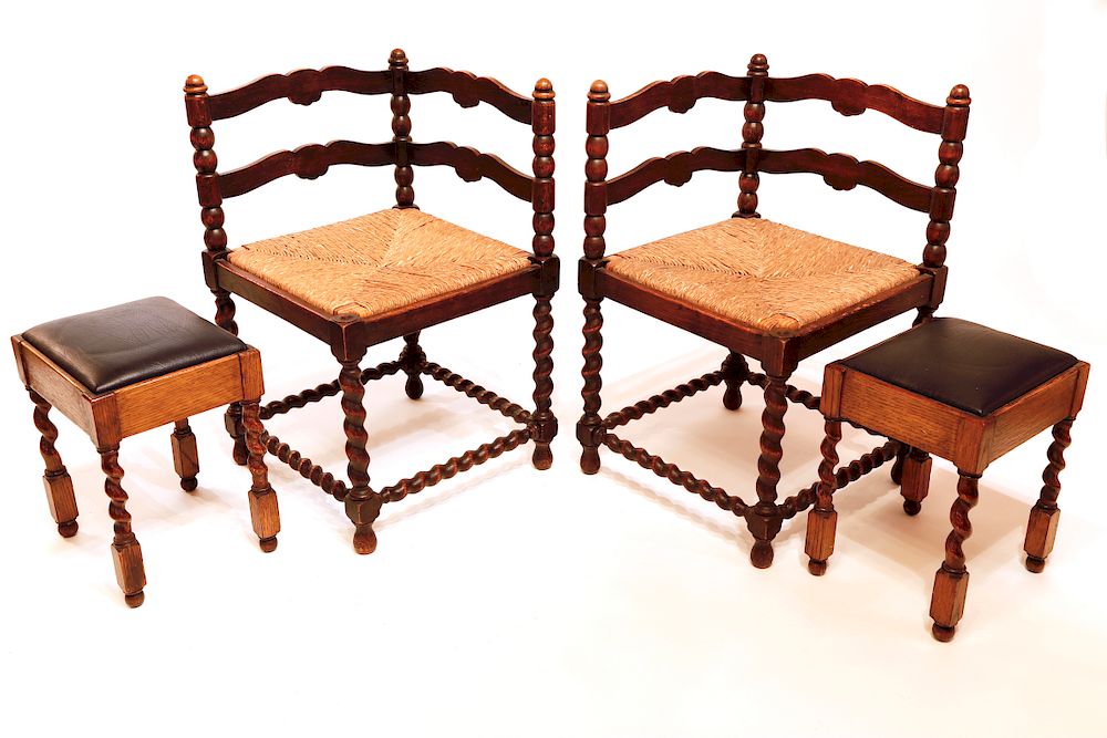 Appraisal: Pair of th Century English Spooled Oak Corner Chairs Exclusive