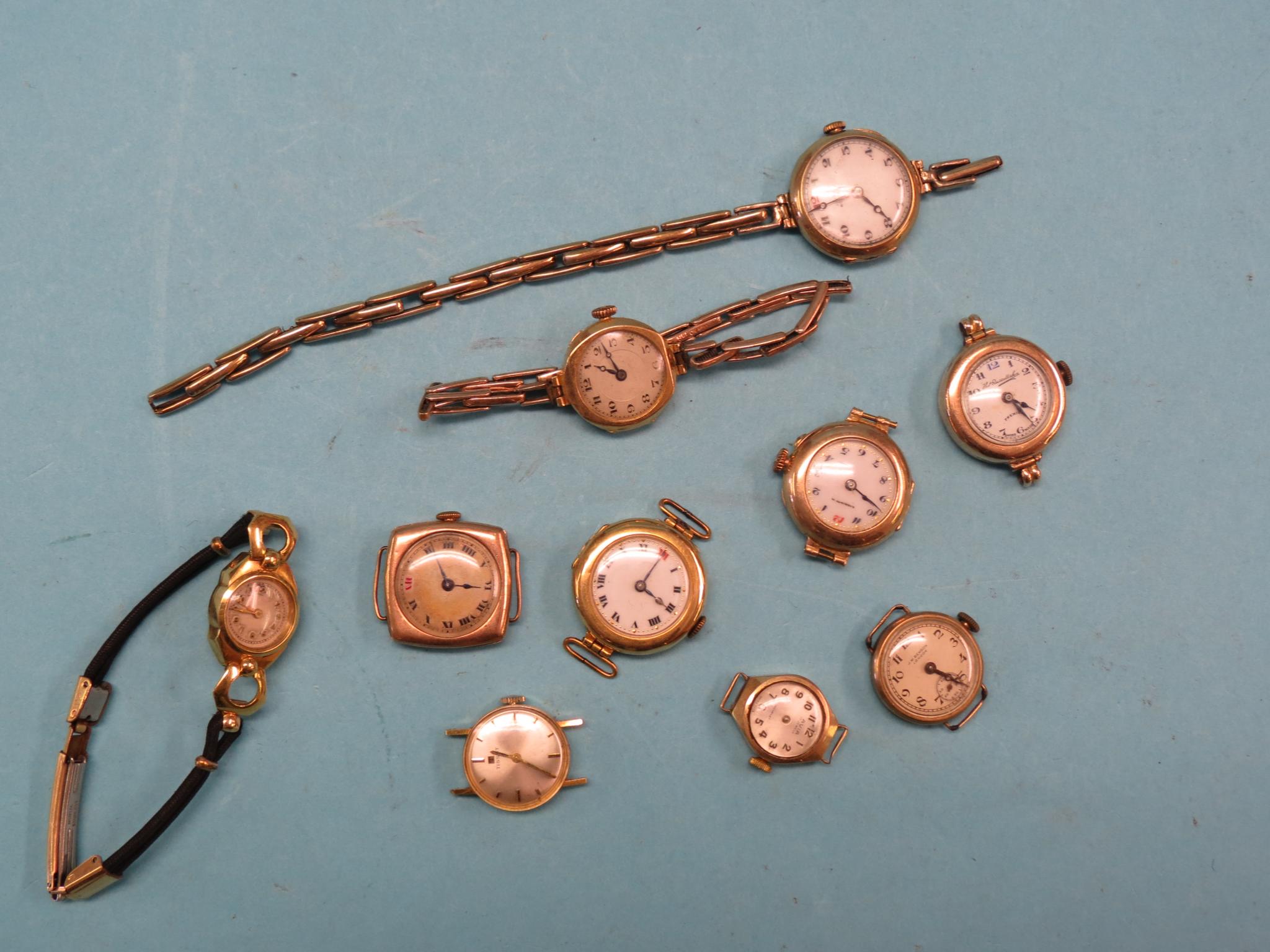 Appraisal: Nine various ladys' ct gold wristwatches some with straps and