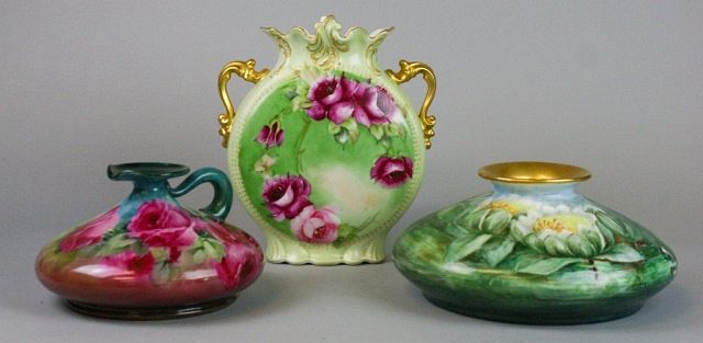 Appraisal: Grouping of Limoges Porcelain Vases Jean Pouyat Limoges hand painted