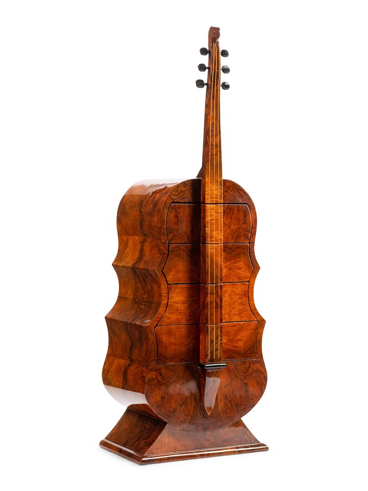 Appraisal: A Continental Burl Walnut Cello Cabinet A Continental Burl Walnut