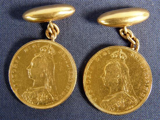 Appraisal: Pair of cuff-links inset with Victorian sovereigns both