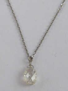 Appraisal: A briolette cut diamond drop pendant on an carat white