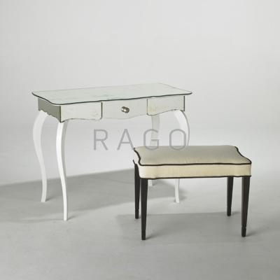 Appraisal: ART DECO Vanity and stool USA s Lacquered wood mirrored