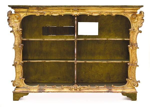 Appraisal: A ROCOCO STYLE PAINTED AND GILTWOOD OPEN BOOKCASE TH CENTURY