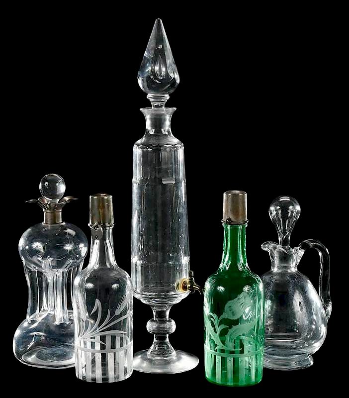 Appraisal: Five Cut Glass Era Barware Items Val St Lambert dispenser