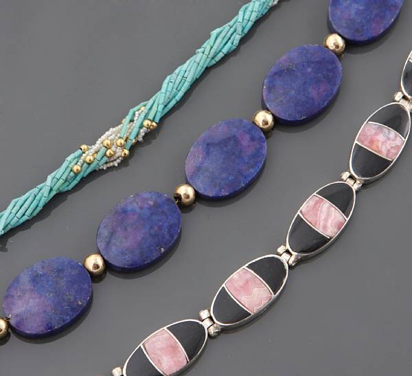 Appraisal: A collection of three stone silver and gold bead necklaces